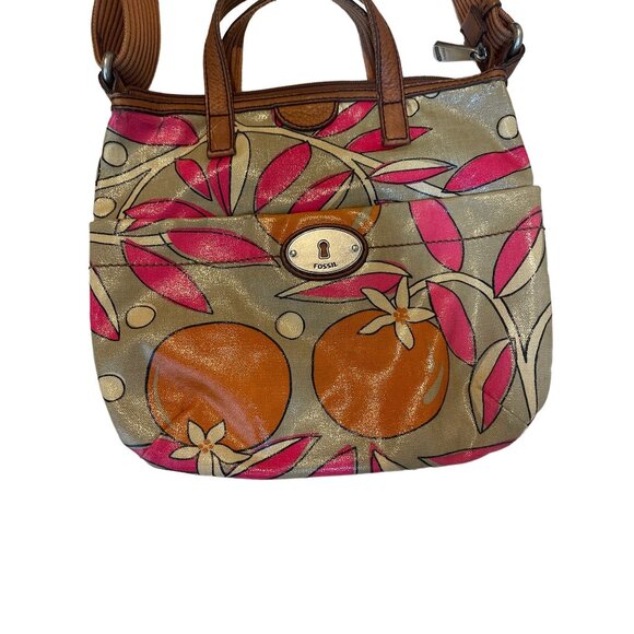 Fossil Calypso Key-Per Coated Canvas Crossbody Orange Fruit Print ZB5125 - Picture 3 of 7